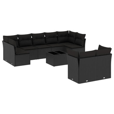 sofasæt til haven 10 dele med hynder polyrattan sort