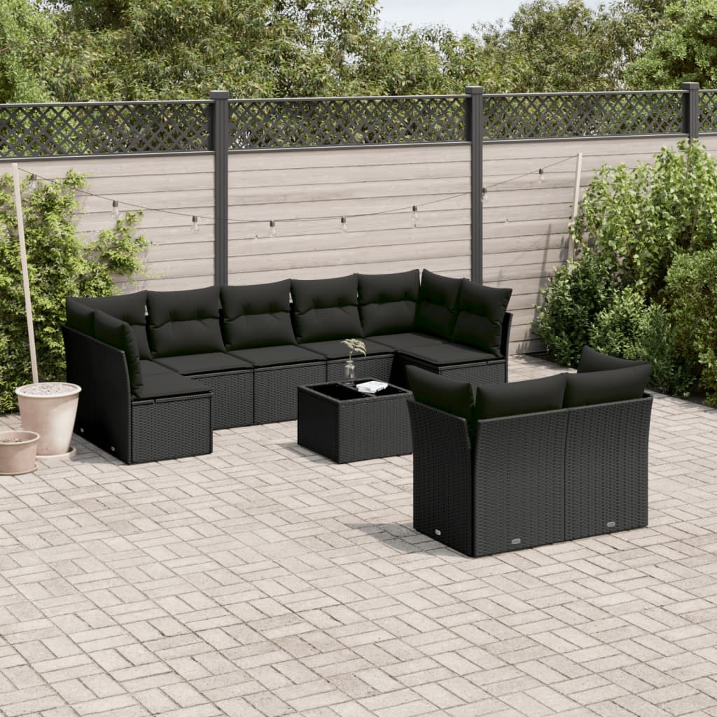 sofasæt til haven 10 dele med hynder polyrattan sort