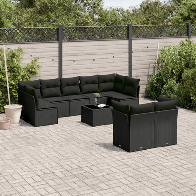 sofasæt til haven 10 dele med hynder polyrattan sort