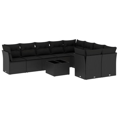 sofasæt til haven 10 dele med hynder polyrattan sort