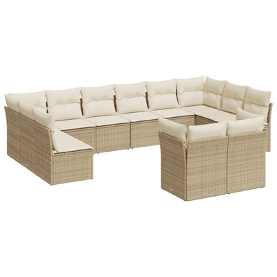 sofasæt til haven 12 dele med hynder polyrattan beige