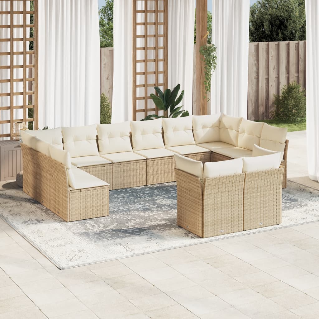 sofasæt til haven 12 dele med hynder polyrattan beige