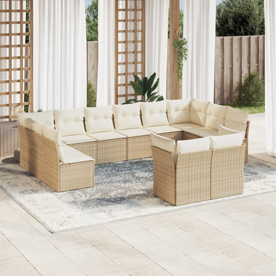 sofasæt til haven 12 dele med hynder polyrattan beige