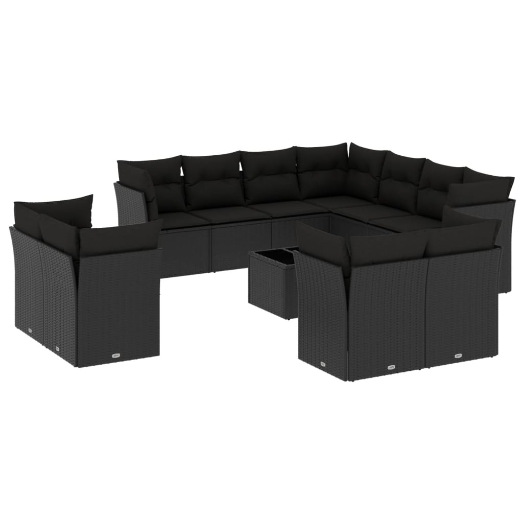 sofasæt til haven 12 dele med hynder polyrattan sort