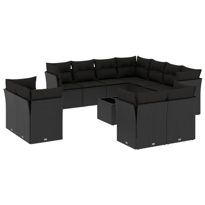 sofasæt til haven 12 dele med hynder polyrattan sort