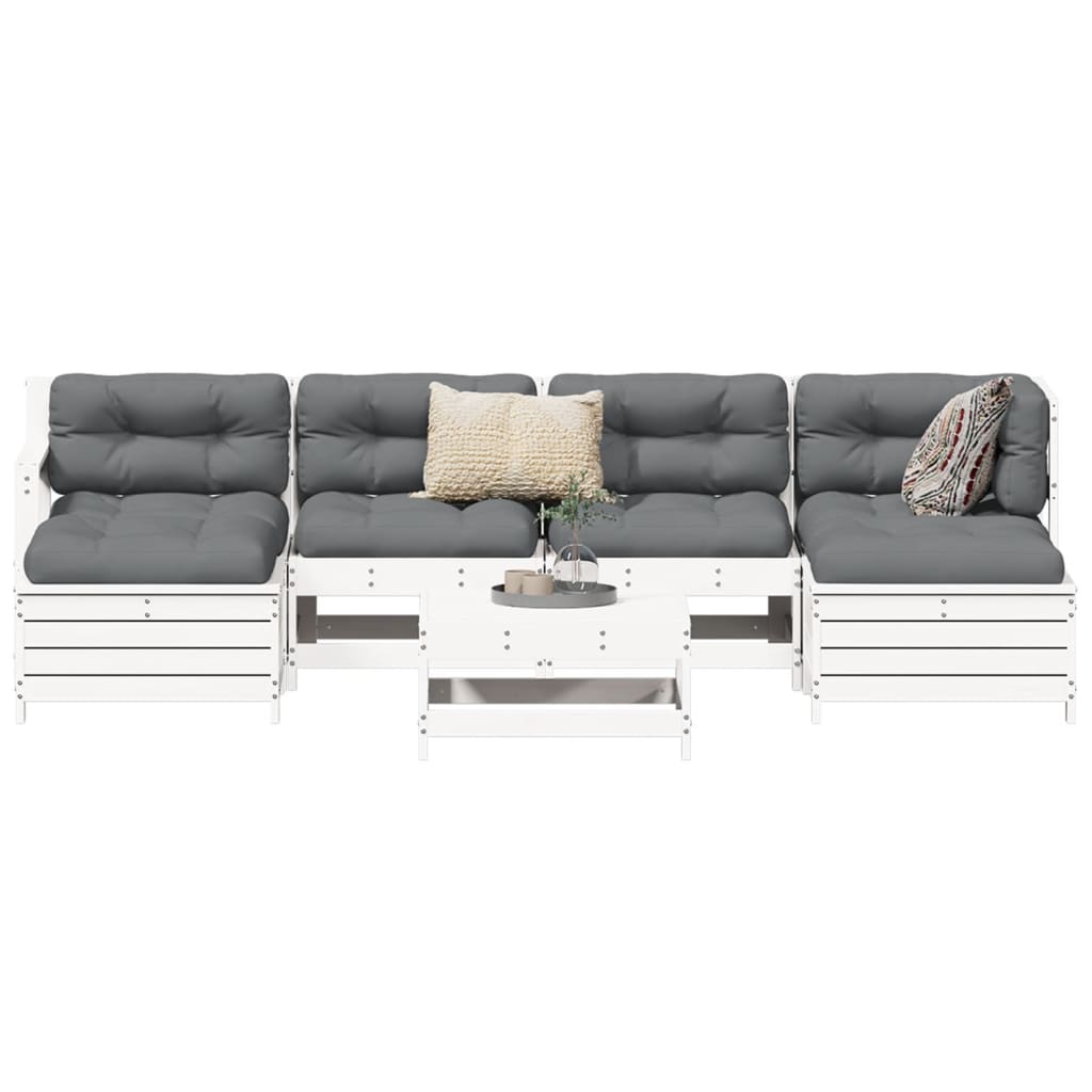 sofasæt til haven 7 dele massivt fyrretræ hvid