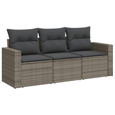 havesofasæt 3 dele med hynder polyrattan grå