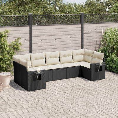 sofasæt til haven 7 dele med hynder polyrattan sort