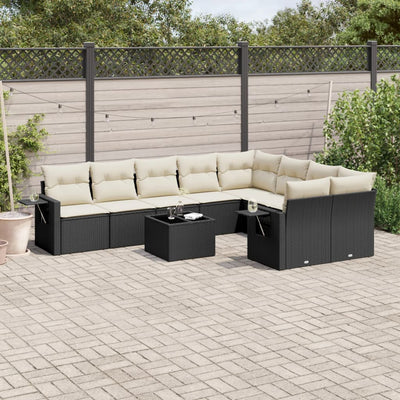 sofasæt til haven 10 dele med hynder polyrattan sort