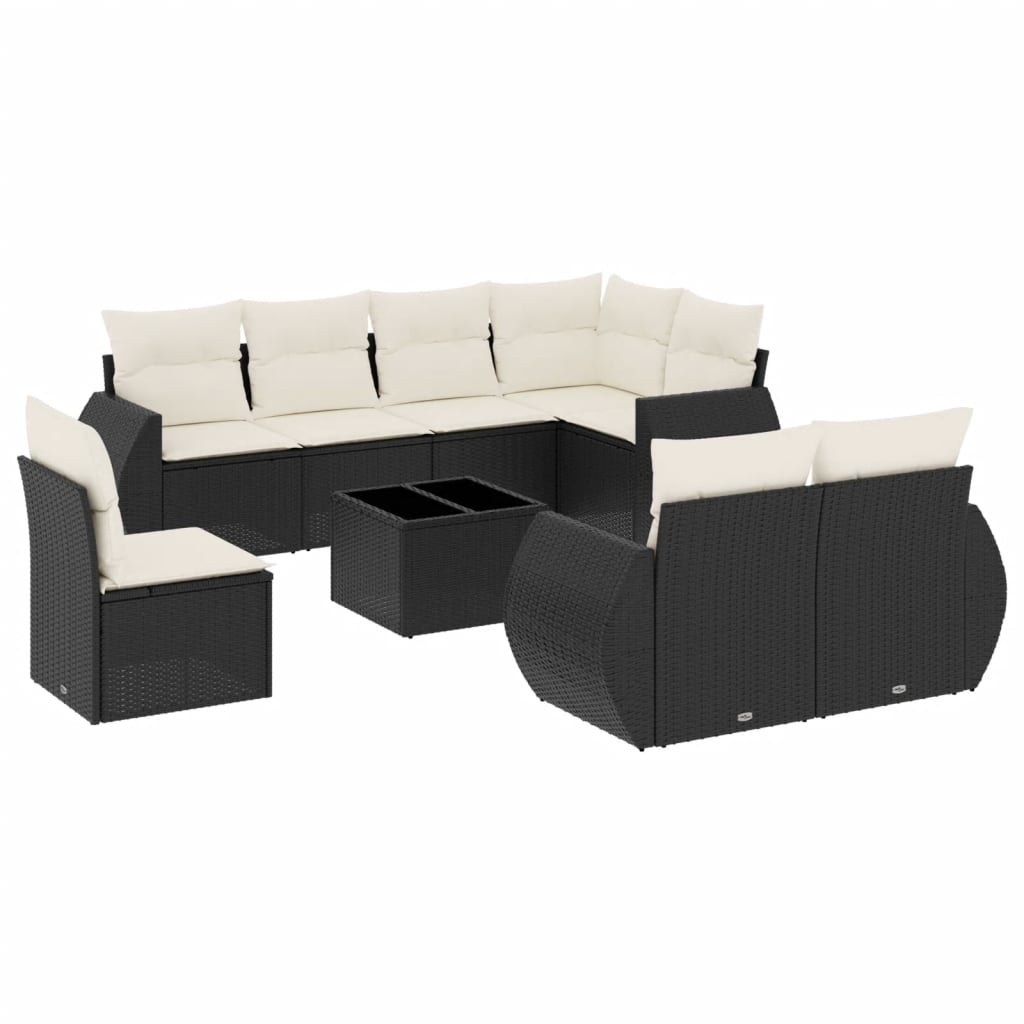 sofasæt til haven 9 dele med hynder polyrattan sort