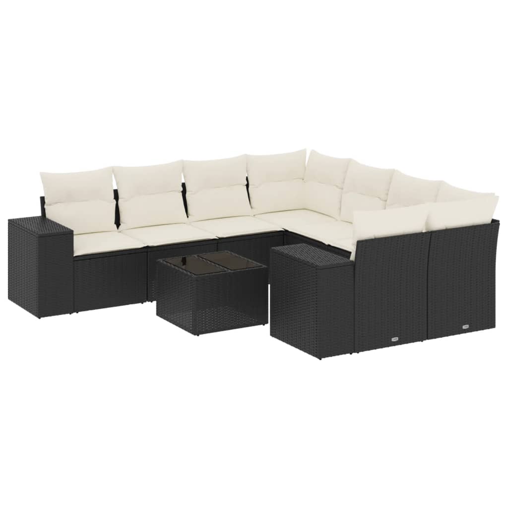 sofasæt til haven 9 dele med hynder polyrattan sort