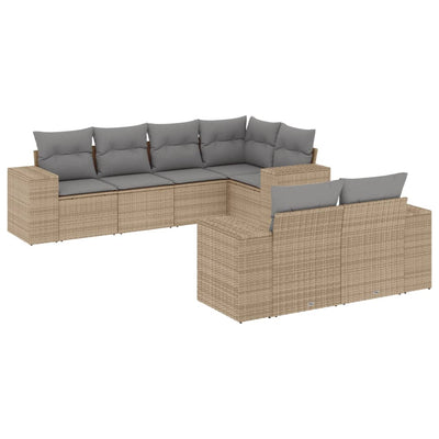 sofasæt til haven 7 dele med hynder polyrattan beige