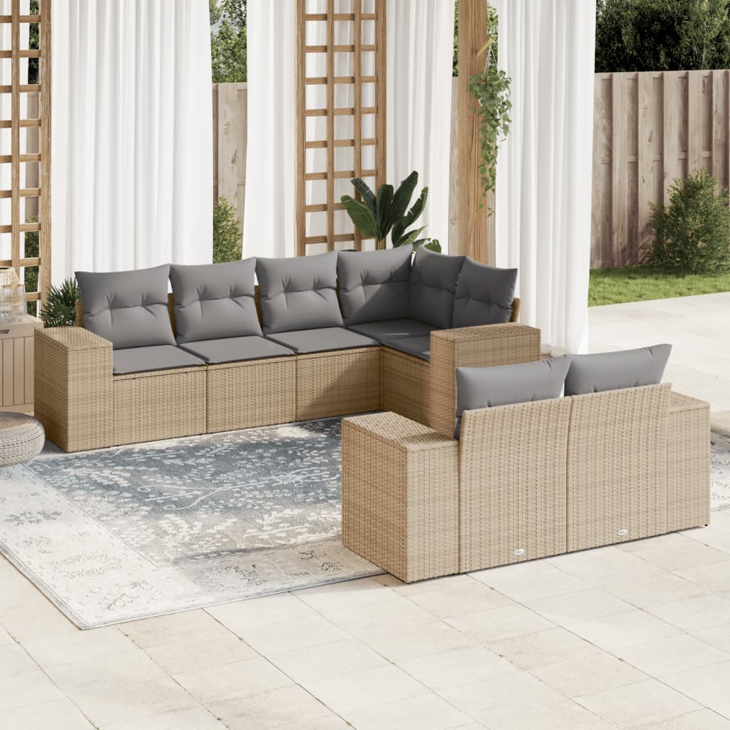 sofasæt til haven 7 dele med hynder polyrattan beige