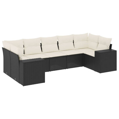 sofasæt til haven 7 dele med hynder polyrattan sort
