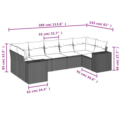 sofasæt til haven 7 dele med hynder polyrattan sort