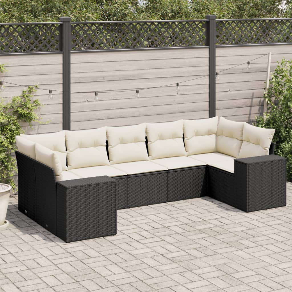 sofasæt til haven 7 dele med hynder polyrattan sort