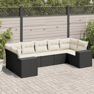 sofasæt til haven 7 dele med hynder polyrattan sort