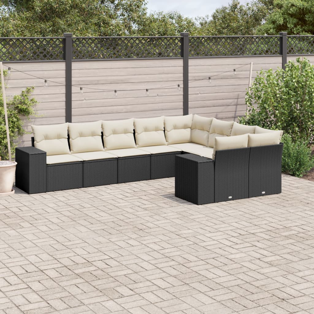 sofasæt til haven 9 dele med hynder polyrattan sort