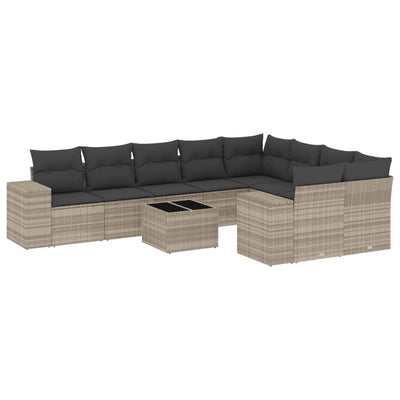 sofasæt til haven 10 dele med hynder polyrattan lysegrå