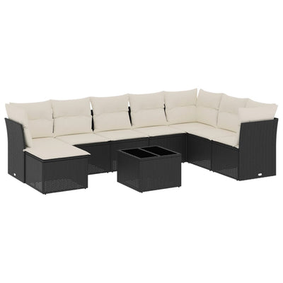 sofasæt til haven 9 dele med hynder polyrattan sort