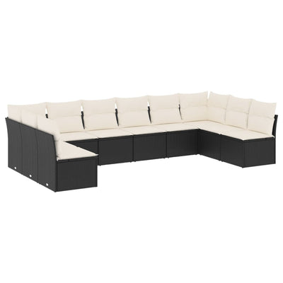 sofasæt til haven 10 dele med hynder polyrattan sort