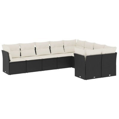 sofasæt til haven 9 dele med hynder polyrattan sort