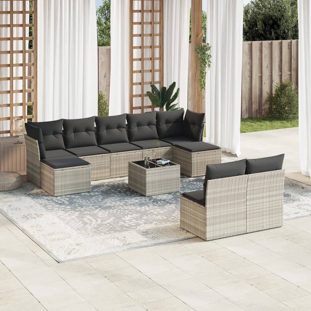 sofasæt til haven 10 dele med hynder polyrattan lysegrå