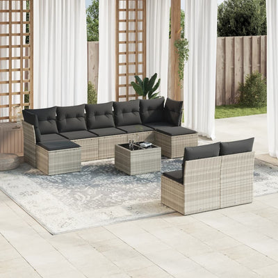 sofasæt til haven 10 dele med hynder polyrattan lysegrå