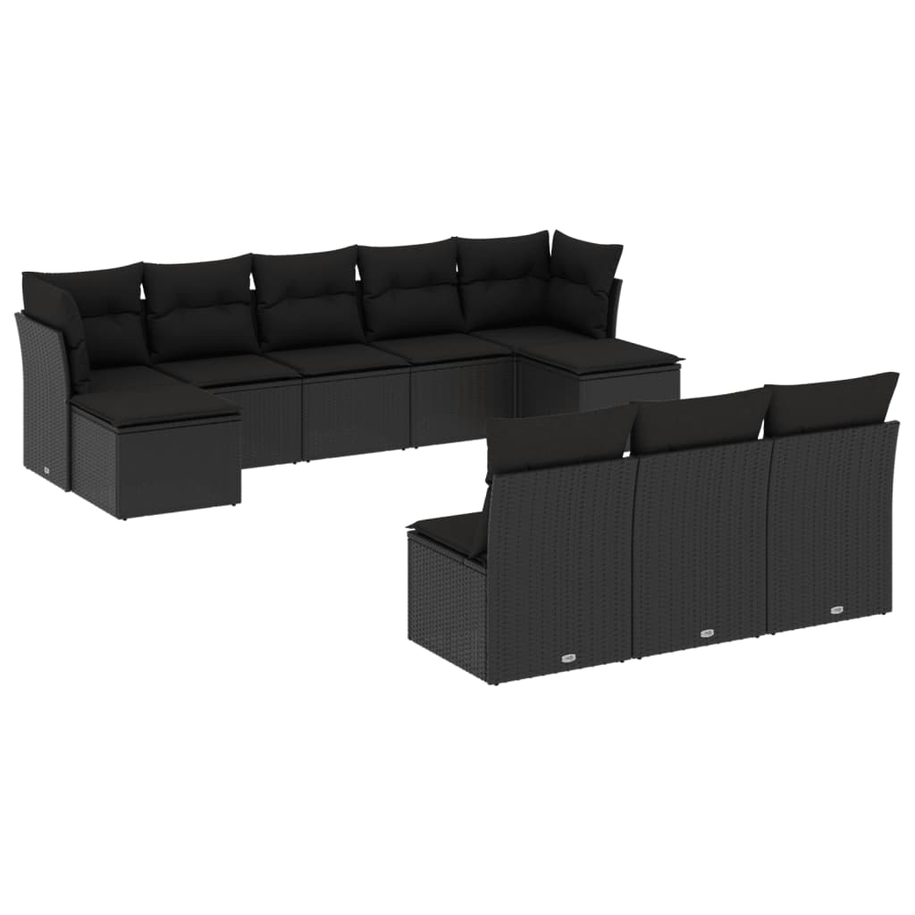 sofasæt til haven 10 dele med hynder polyrattan sort