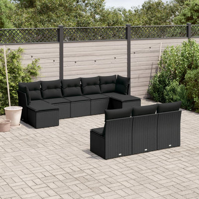 sofasæt til haven 10 dele med hynder polyrattan sort