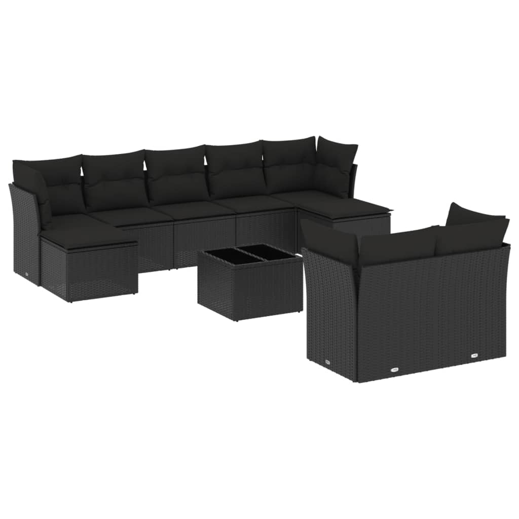 sofasæt til haven 10 dele med hynder polyrattan sort