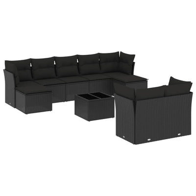 sofasæt til haven 10 dele med hynder polyrattan sort