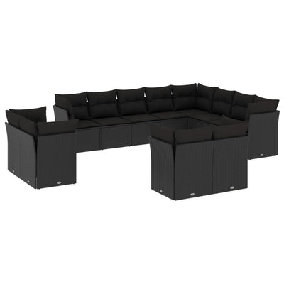 sofasæt til haven 12 dele med hynder polyrattan sort