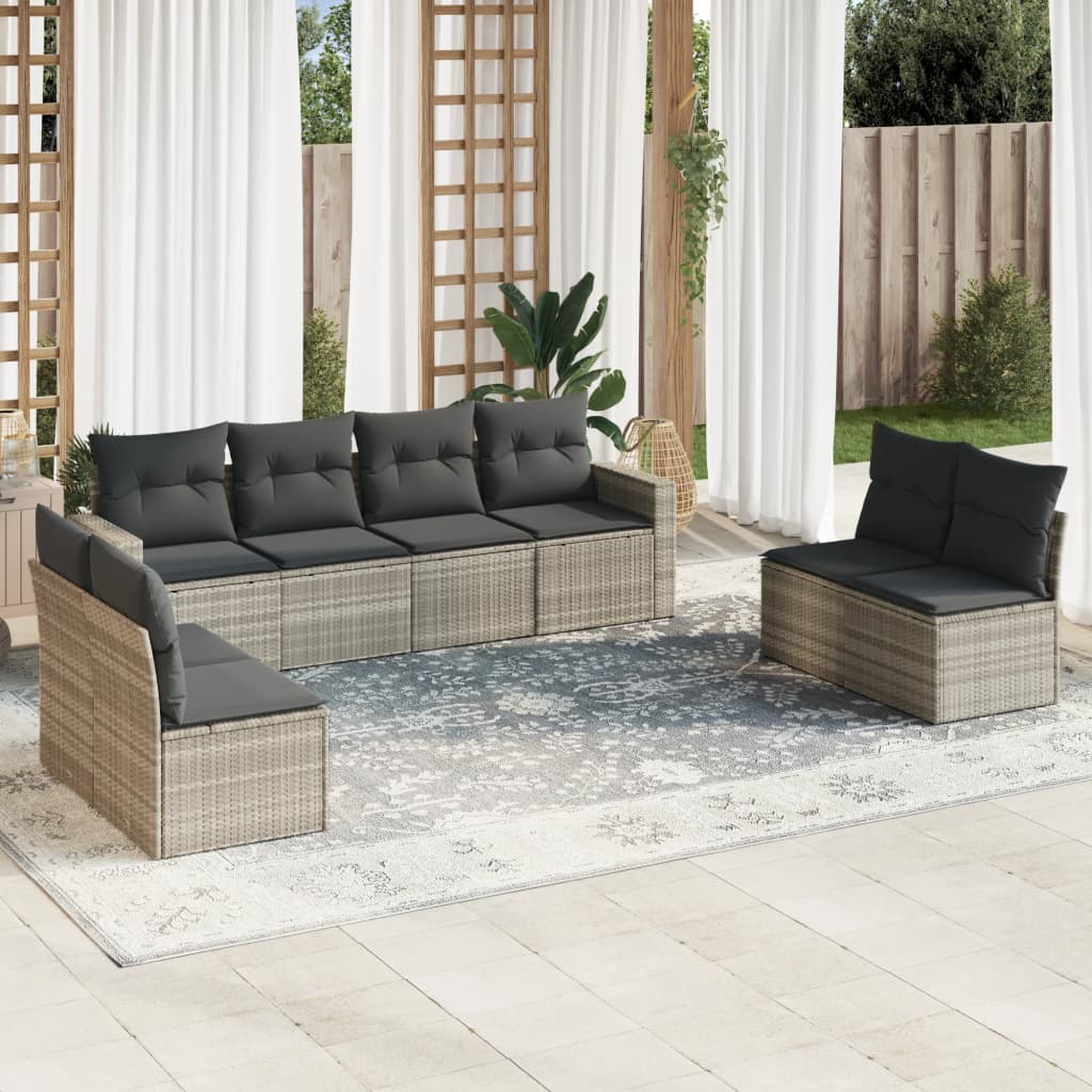 sofasæt til haven 8 dele med hynder polyrattan lysegrå
