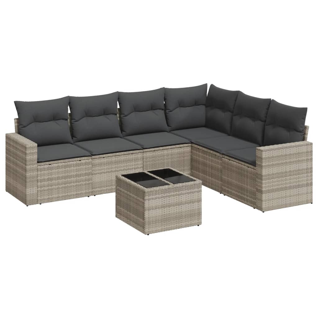 sofasæt til haven 7 dele med hynder polyrattan lysegrå