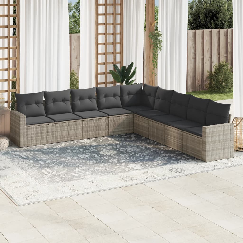 sofasæt til haven 9 dele med hynder polyrattan lysegrå