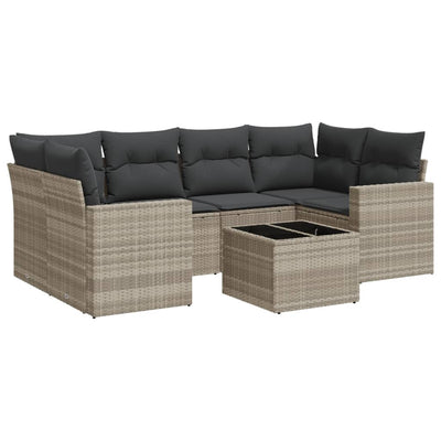 sofasæt til haven 7 dele med hynder polyrattan lysegrå