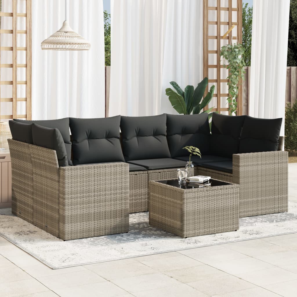 sofasæt til haven 7 dele med hynder polyrattan lysegrå