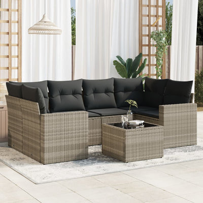 sofasæt til haven 7 dele med hynder polyrattan lysegrå