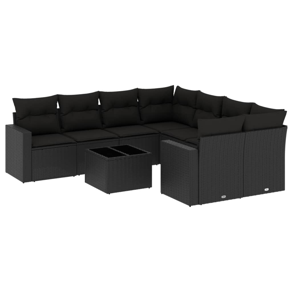 sofasæt til haven 9 dele med hynder polyrattan sort