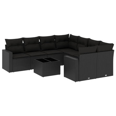sofasæt til haven 9 dele med hynder polyrattan sort