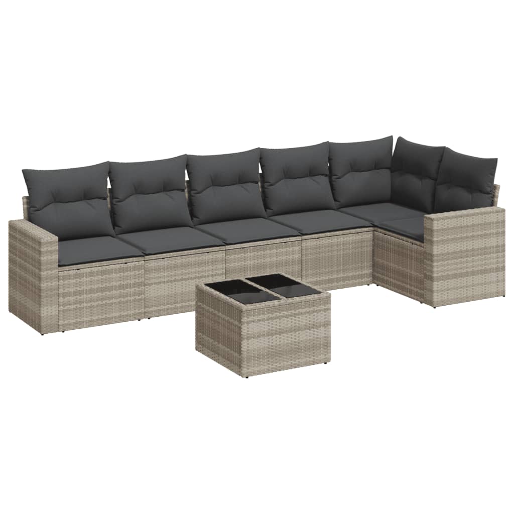 sofasæt til haven 7 dele med hynder polyrattan lysegrå