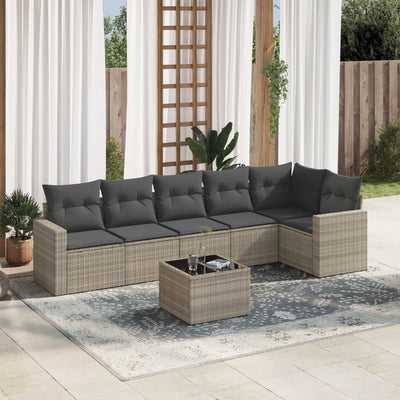 sofasæt til haven 7 dele med hynder polyrattan lysegrå