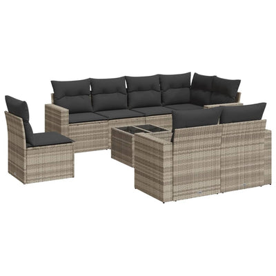 sofasæt til haven 9 dele med hynder polyrattan lysegrå