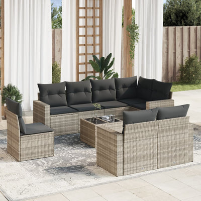 sofasæt til haven 9 dele med hynder polyrattan lysegrå