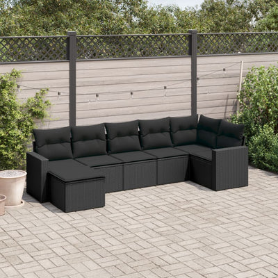 sofasæt til haven 7 dele med hynder polyrattan sort