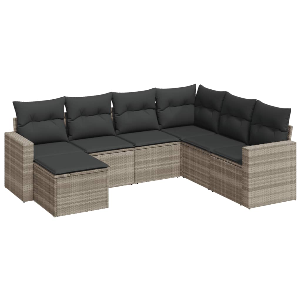 sofasæt til haven 7 dele med hynder polyrattan lysegrå