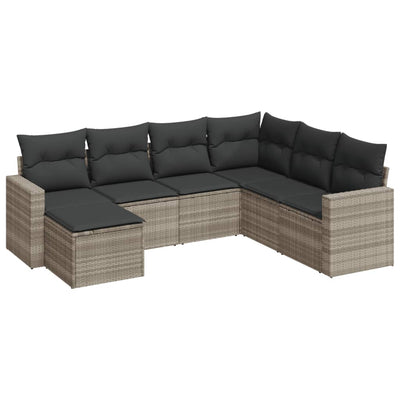 sofasæt til haven 7 dele med hynder polyrattan lysegrå