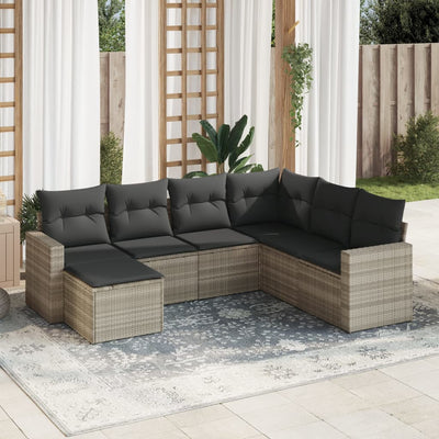 sofasæt til haven 7 dele med hynder polyrattan lysegrå