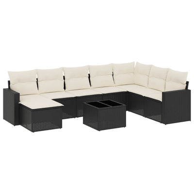 sofasæt til haven 9 dele med hynder polyrattan sort